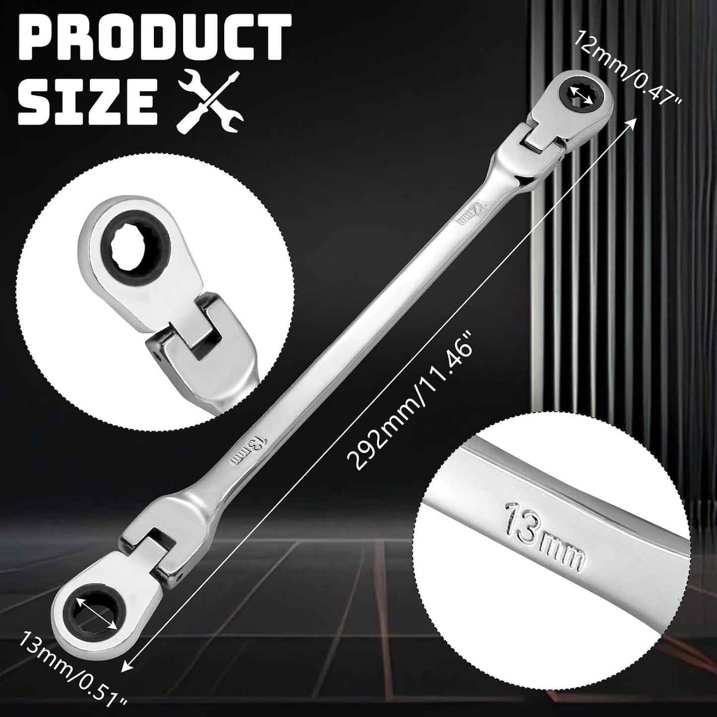 Llave trinquete extra larga cabeza flexible 0.472-0.512pulg