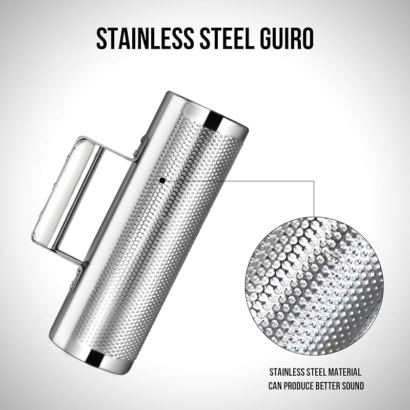 Güiro acero inox 20.3x7.6cm con raspador y martillo percusión