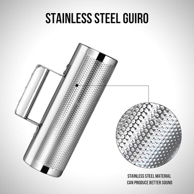 Güiro acero inox 20.3x7.6cm con raspador y martillo percusión