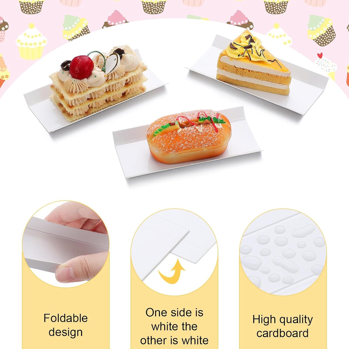 200 Pzas Placas Cartón Plegables para Tartas y Postres Blanco