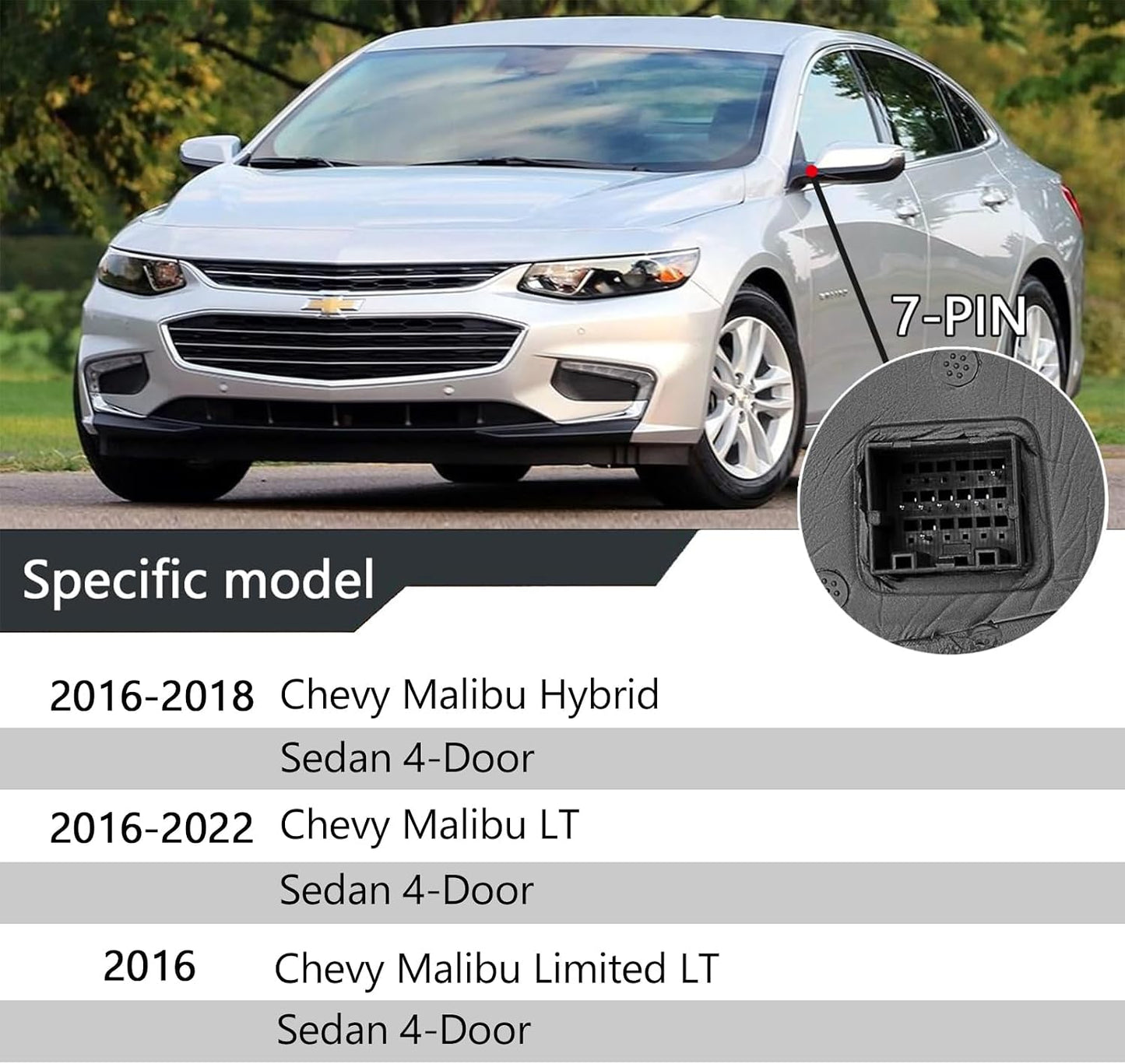 Espejo lateral Chevy Malibu 16-22 con luz y calefacción