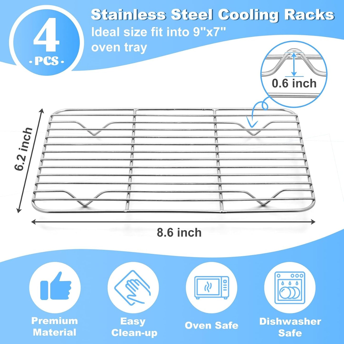 4 Rejillas Acero Inox para Hornear 8.6pulg