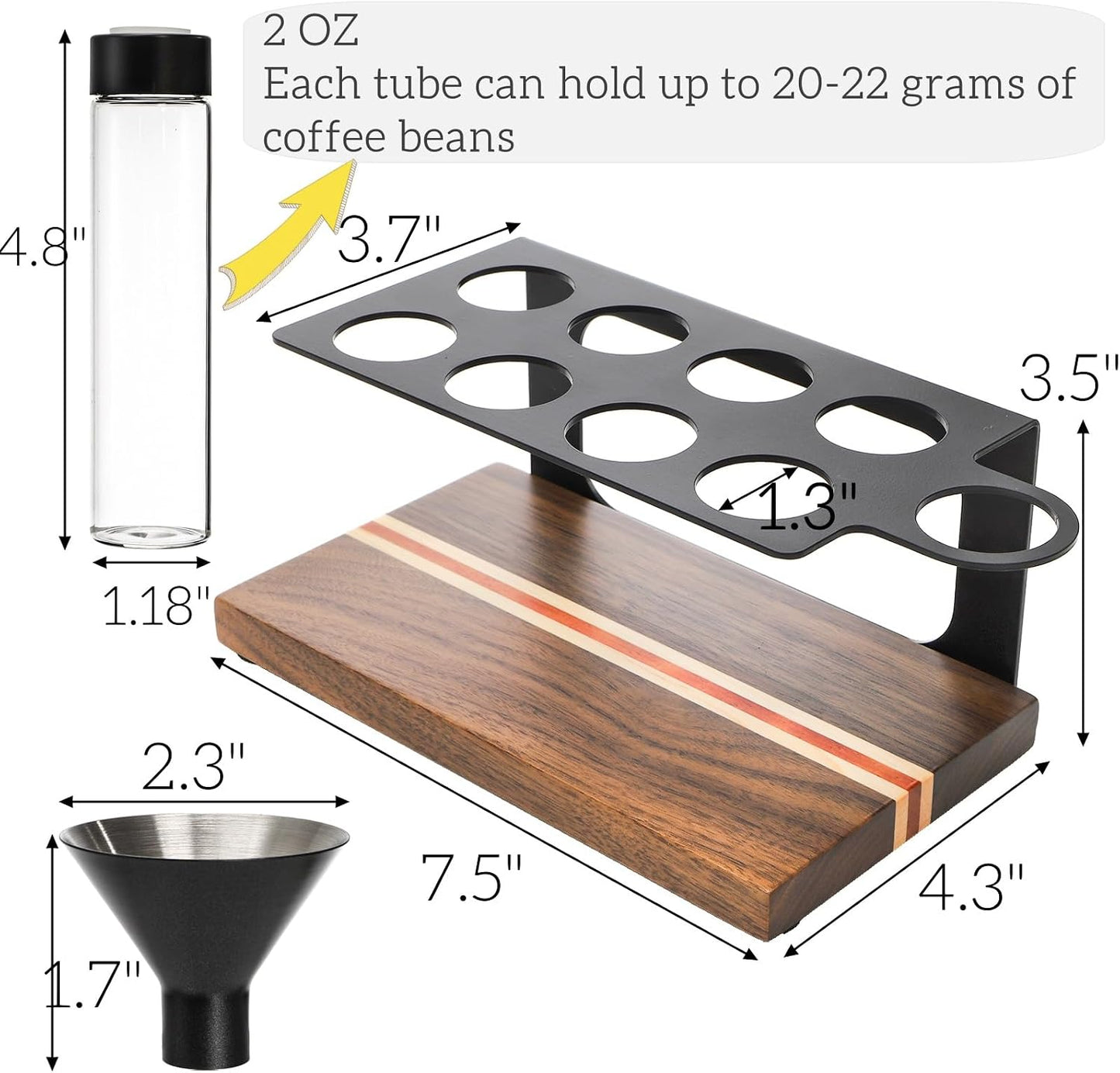 8 Viales Granos Café 2oz Vidrio Válvula Escape Madera
