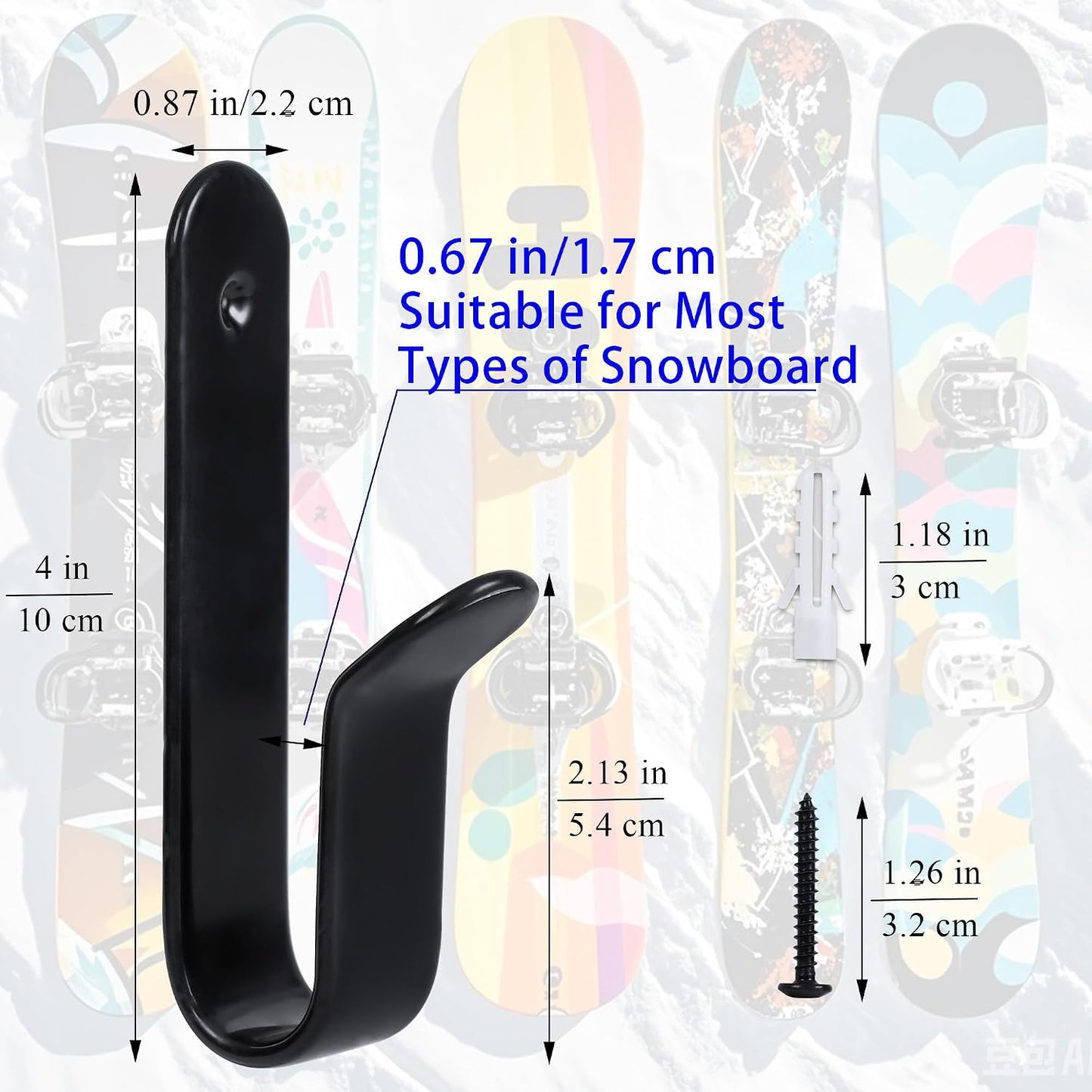 4 Clips Montaje Pared Snowboard Soporte Estante Almacenamiento