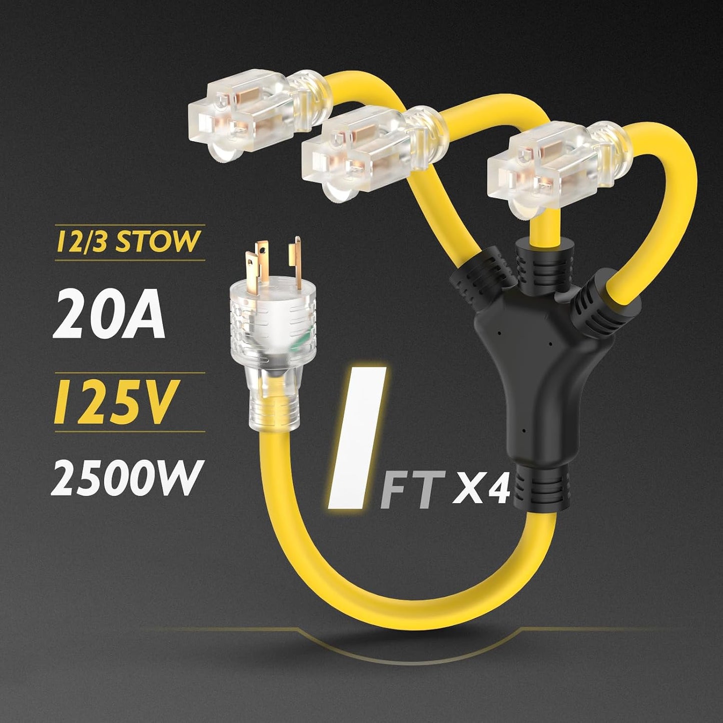 Cable adaptador generador 30A NEMA L5-30P a 5-15R/5-20R