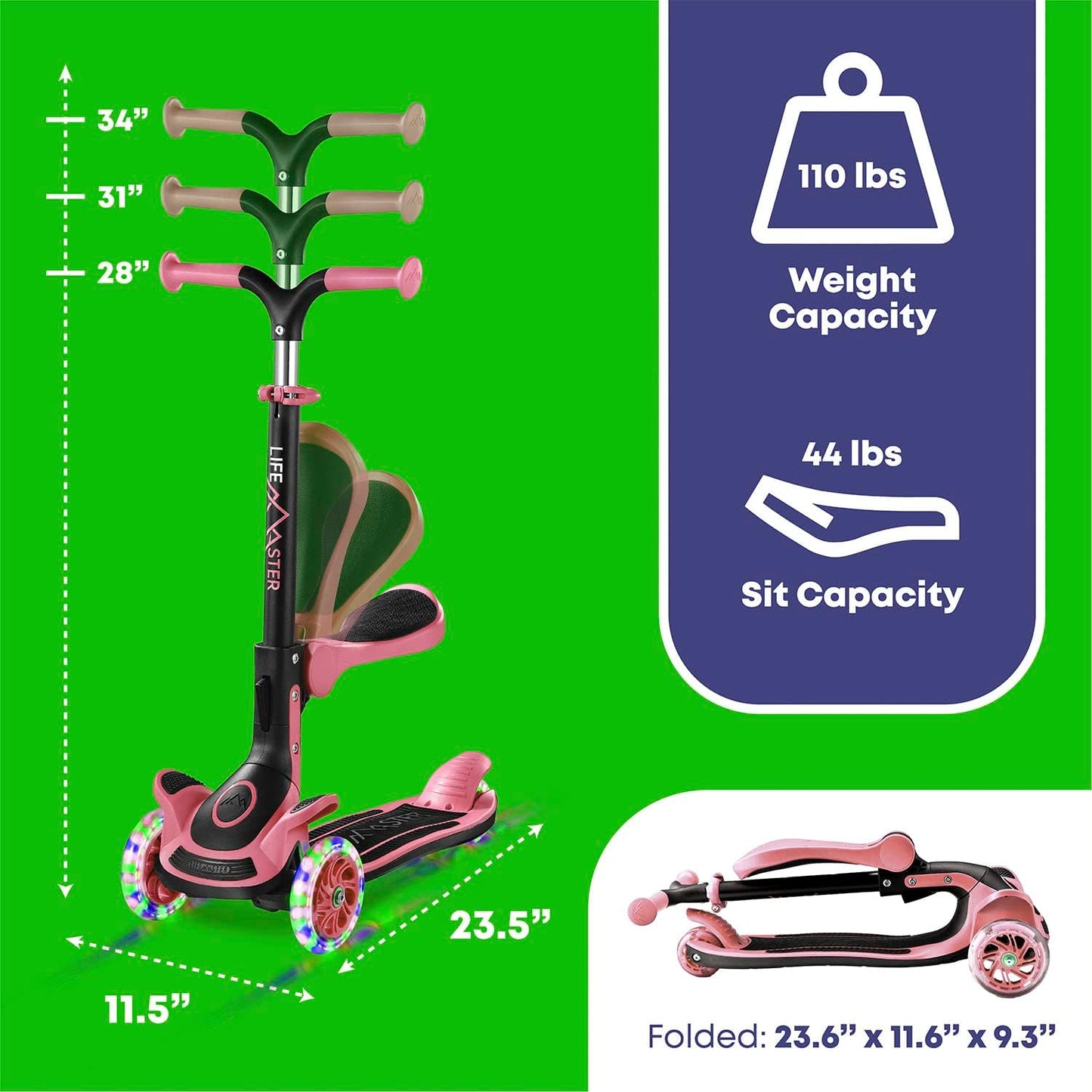 Scooter 3 ruedas niños asiento plegable manubrio ajustable