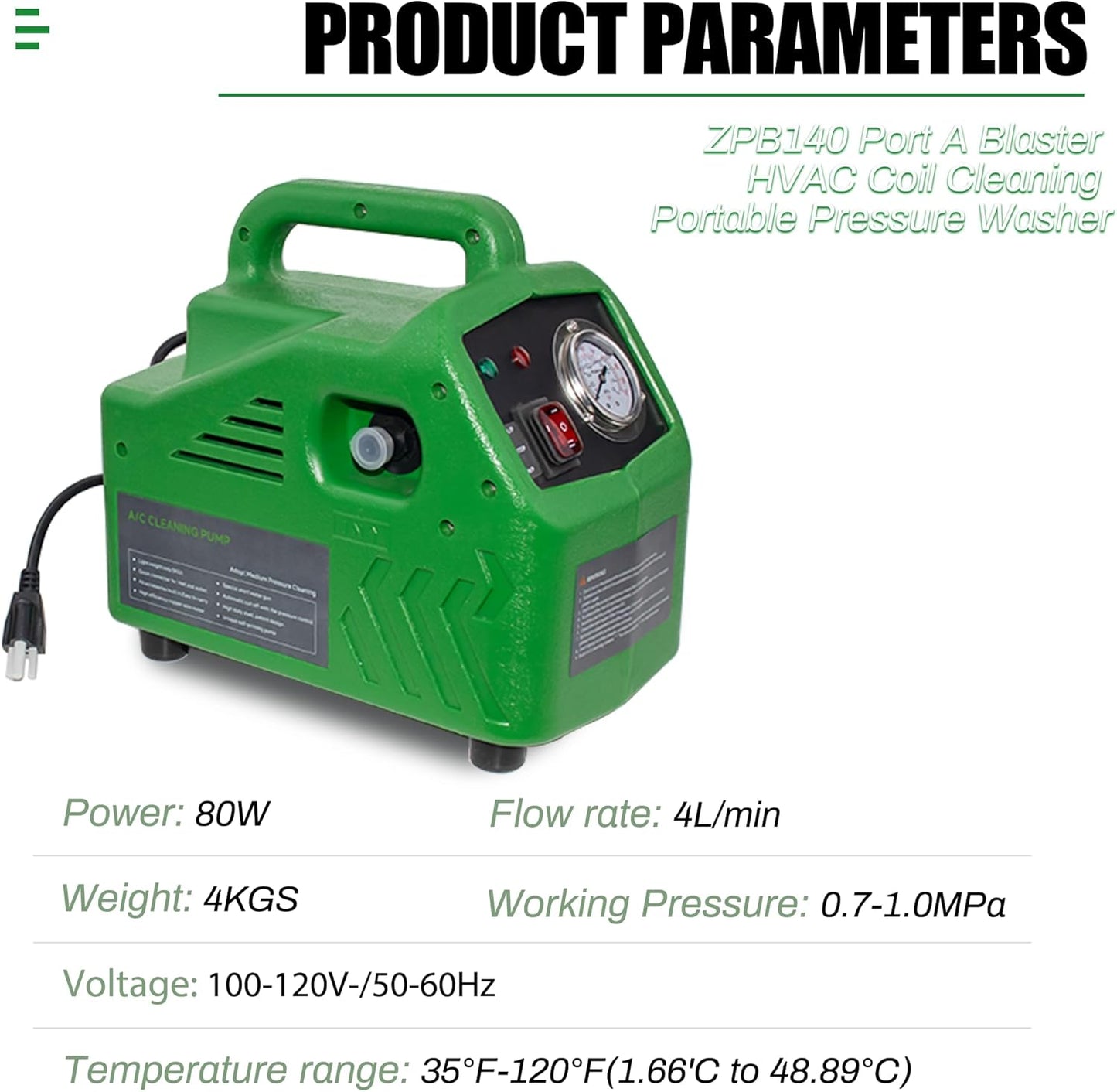 Limpiador bobina HVAC con puerto A 120V 4L/min solo con agua