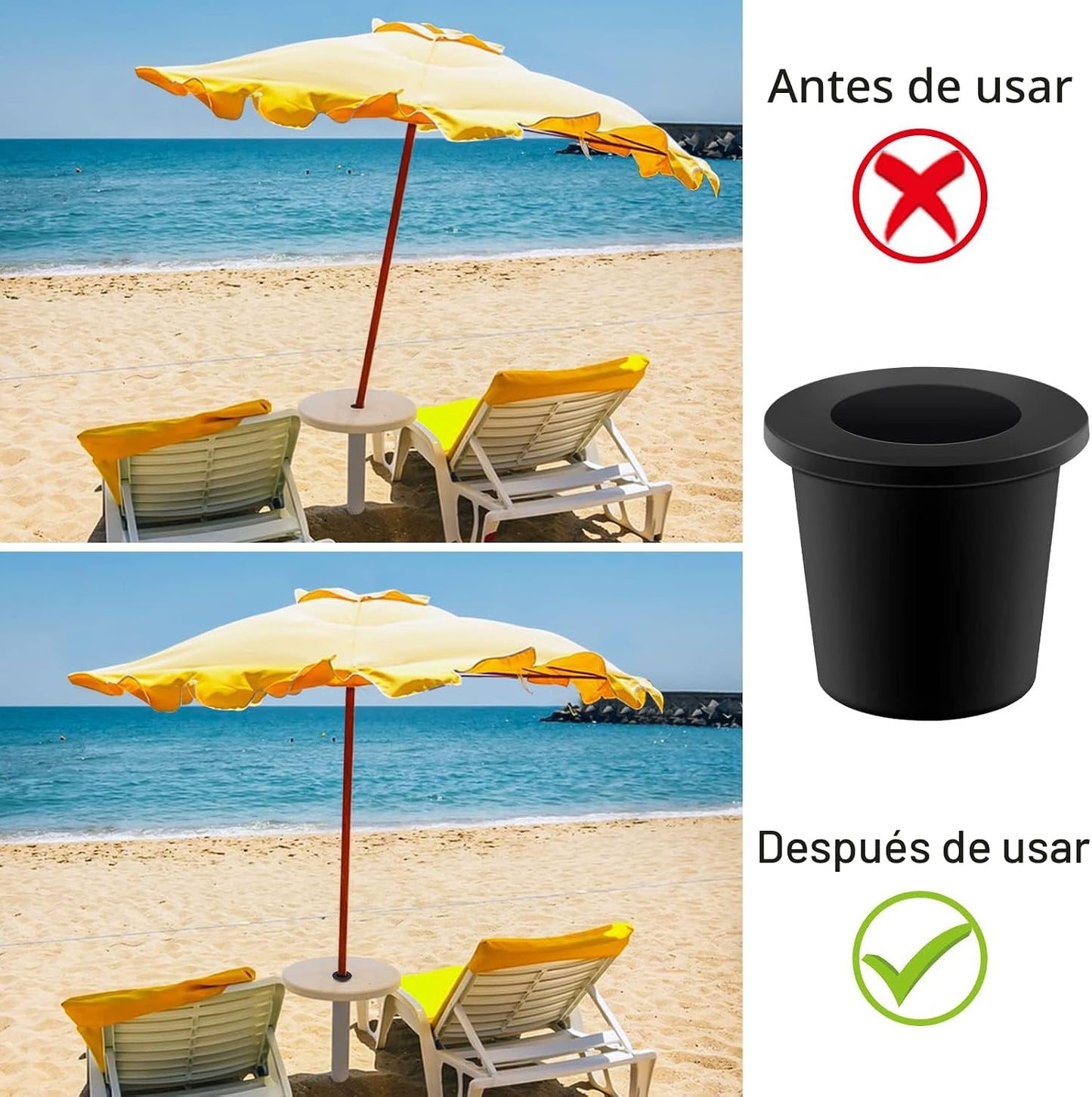 3 Pzas Anillo Mesa Paraguas 2.5" Poste 1.5" Negro