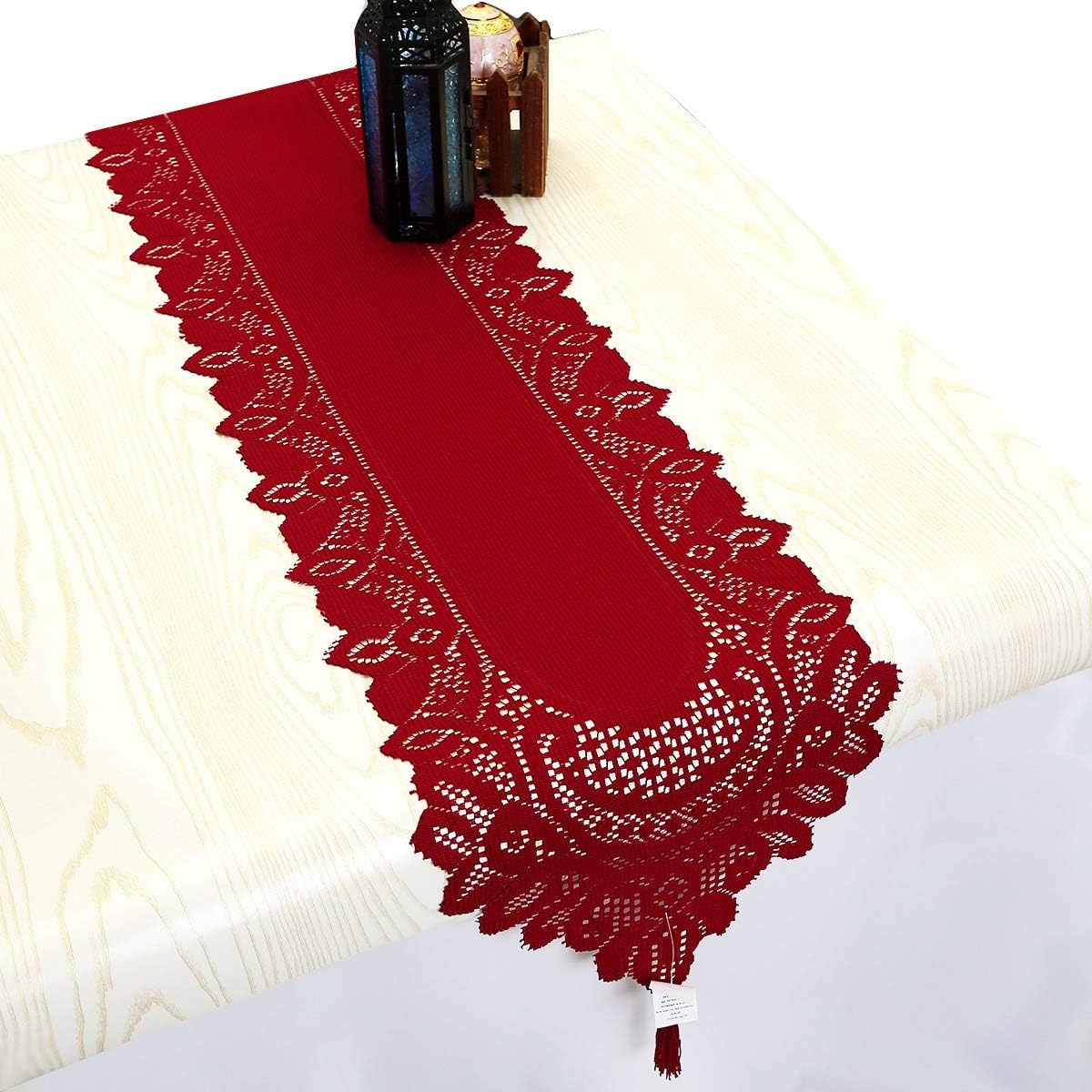 Camino mesa encaje decoración boda navidad 13x70pulg rojo