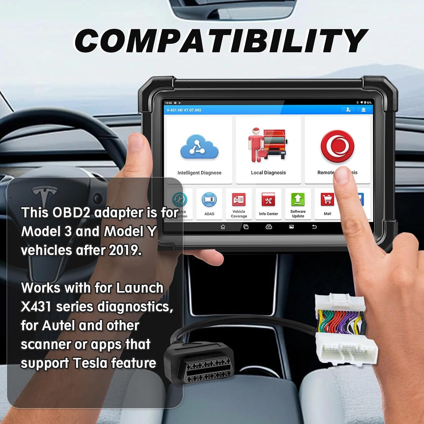 Adaptador OBD2 Tesla Model 3/Y 26 a 16 pines 2019-actual