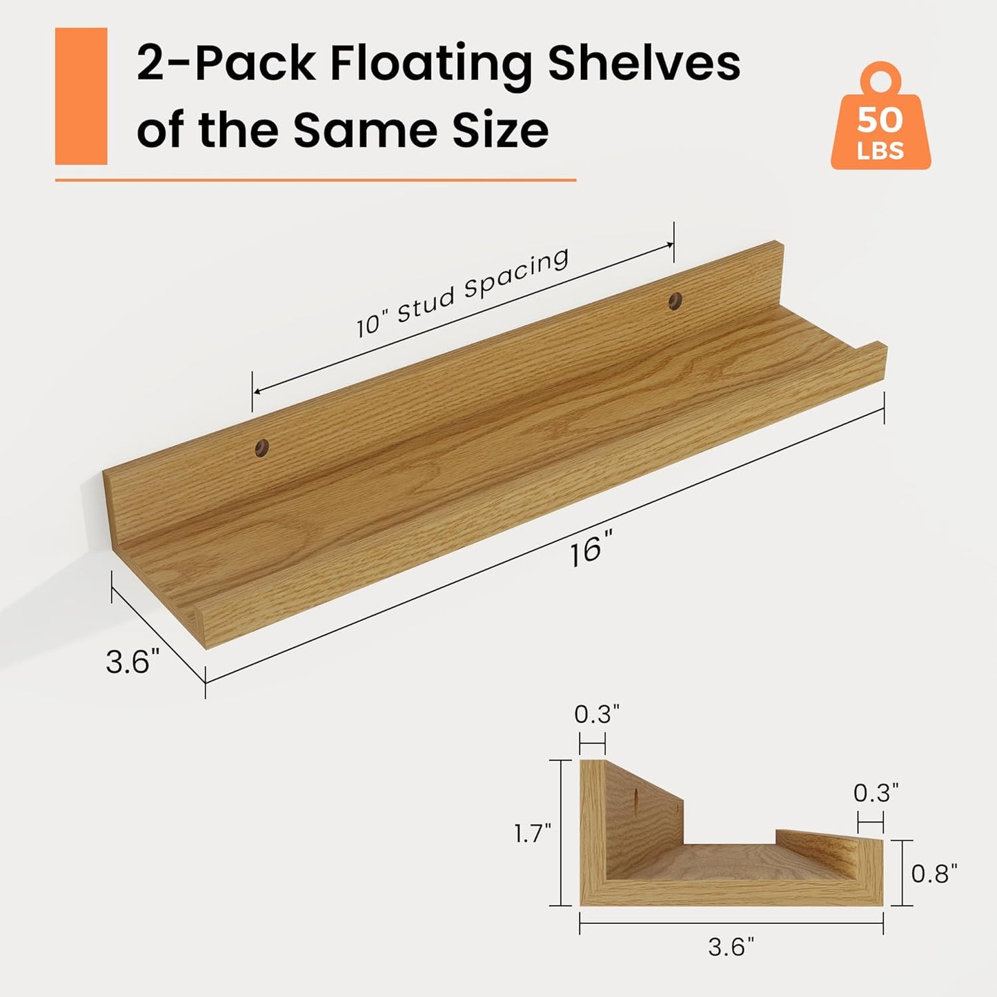 Repisa 2 estantes flotantes madera dormitorio