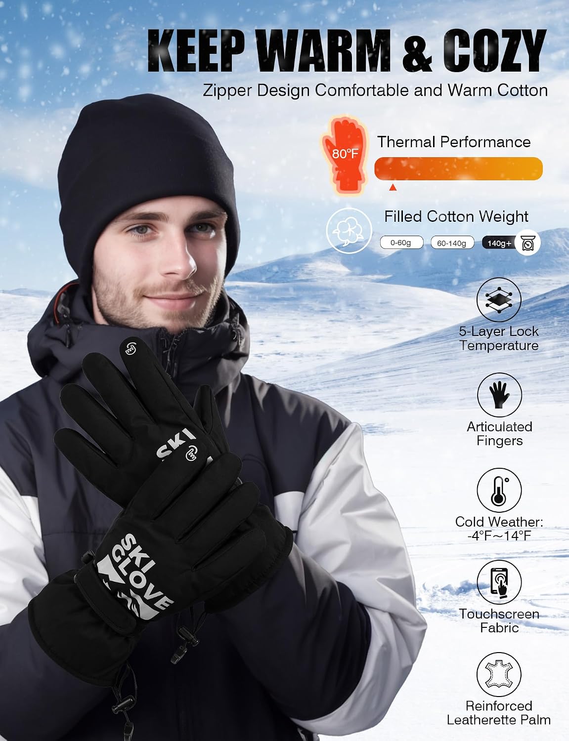 Guantes térmicos impermeables pantalla táctil hombre mujer