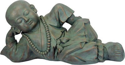 Estatua niño asiático jardín 24pulg resina bronce verde