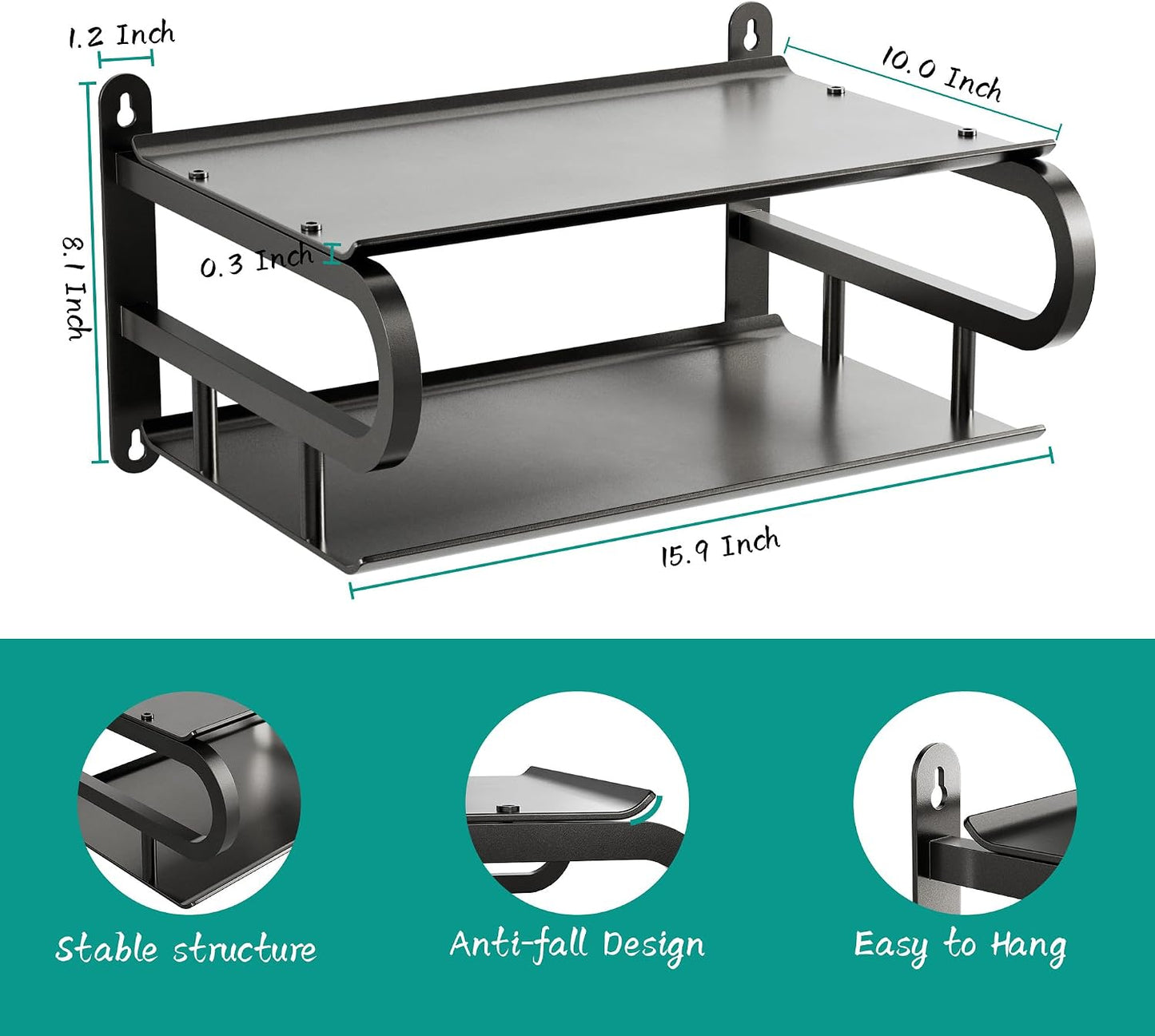 Estante flotante proyector 16x10" pared orificio cable