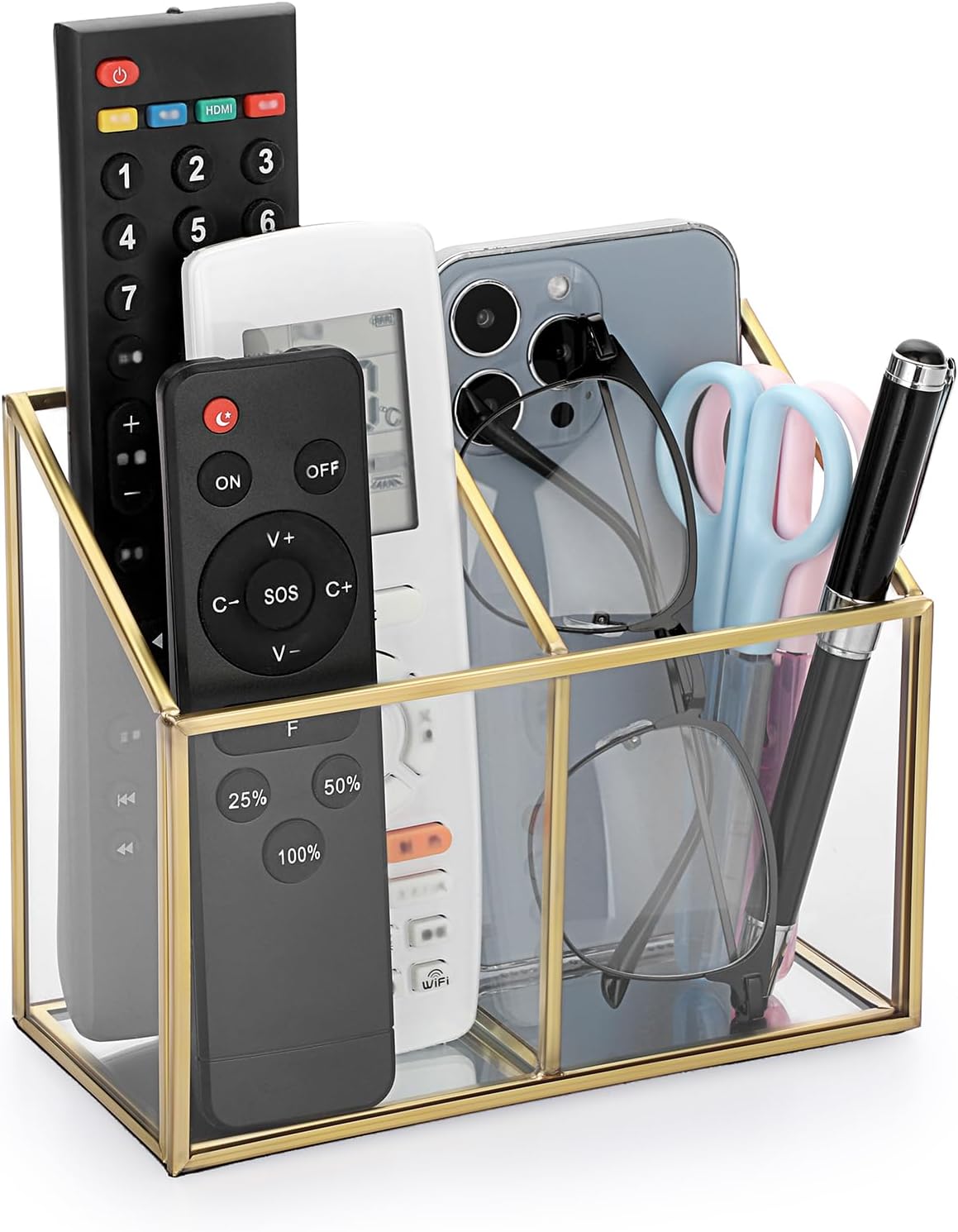 Soporte control remoto cristal con 2 compartimentos