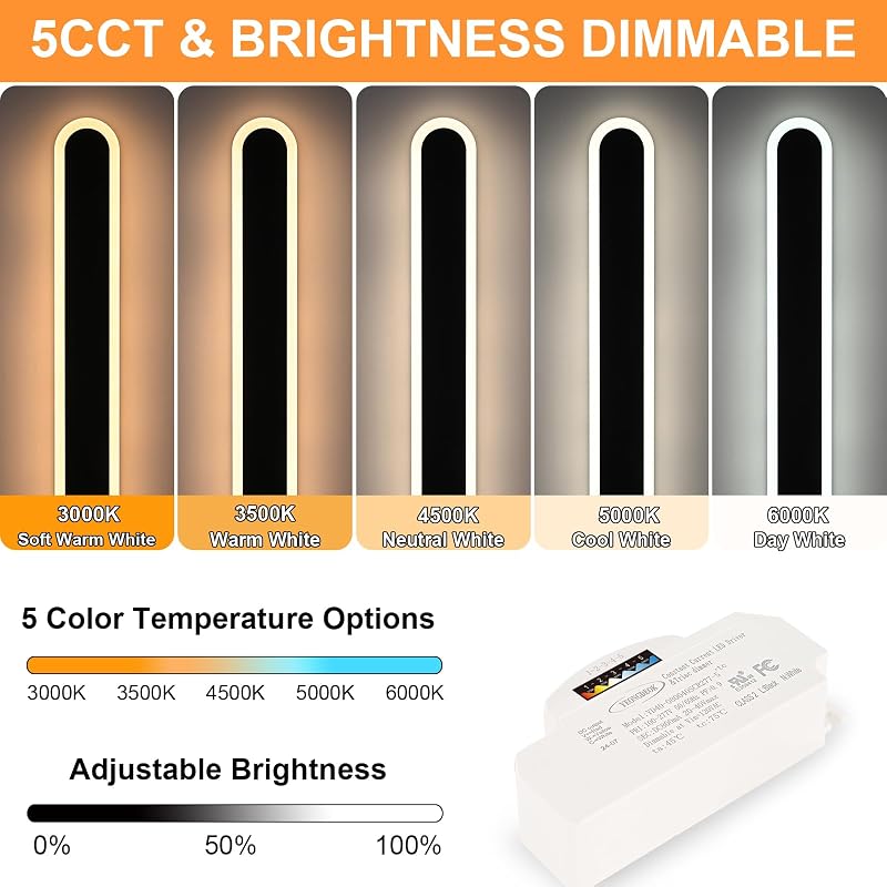 2 Apliques LED Pared 48" IP65 Negro Exteriores Regulables
