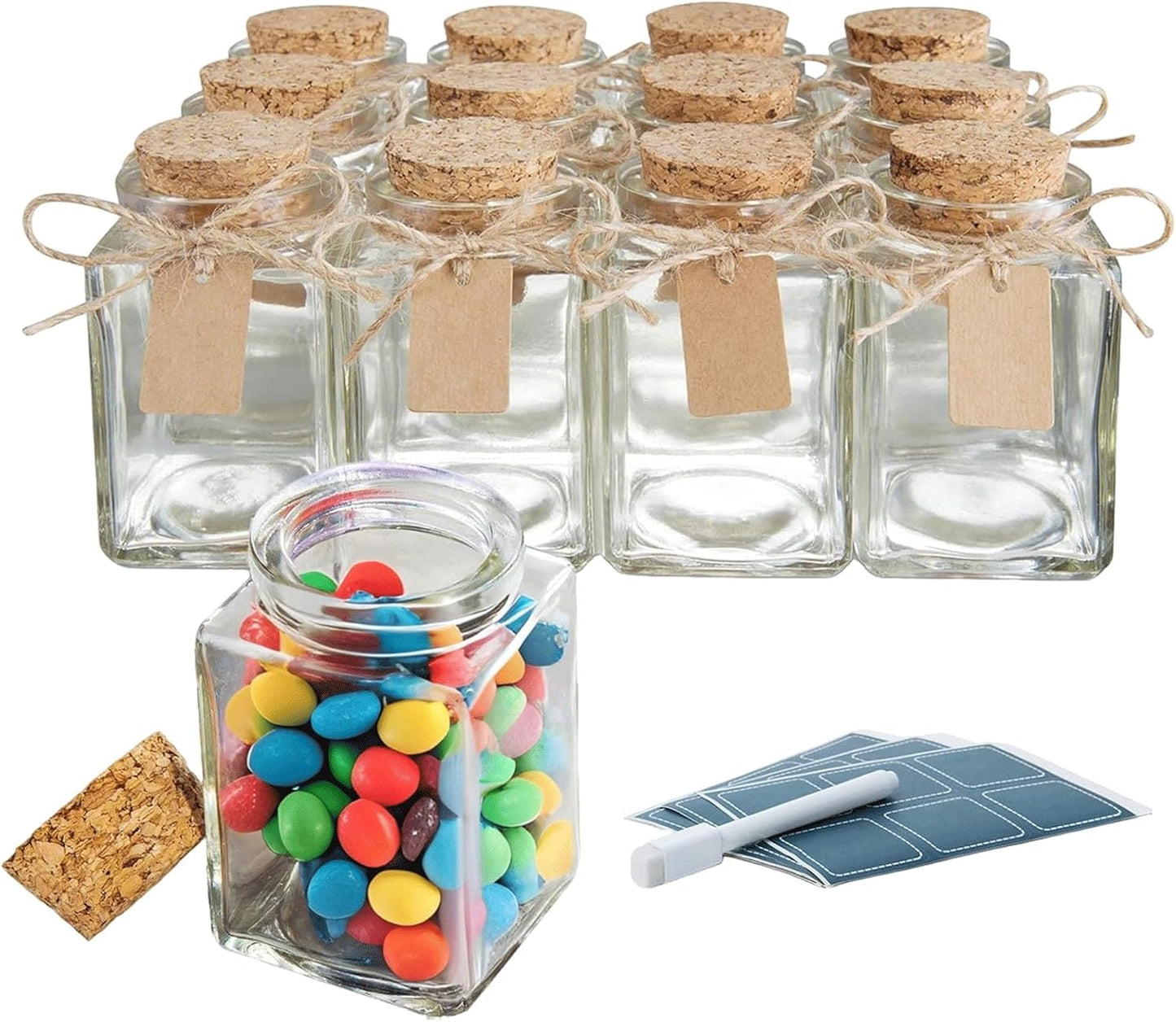 12 Pzas Tarros Vidrio 3.4oz con Tapas para Especias y Dulces