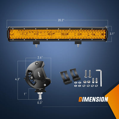 Barra luz LED 20" 420W triple fila amarilla para barco