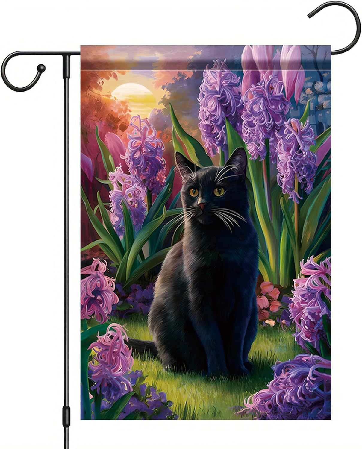 Banderas jardín gato negro 12x18" doble cara