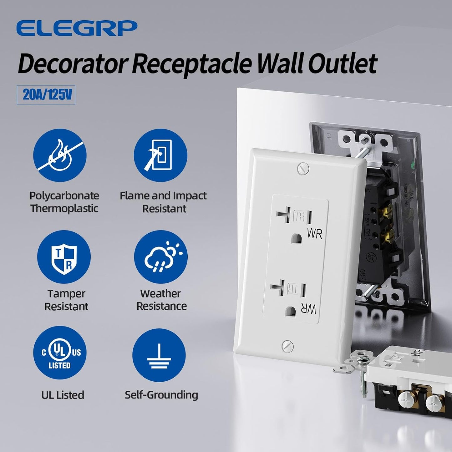 Toma eléctrica pared 20A 125V cert UL 5-20R pack 5