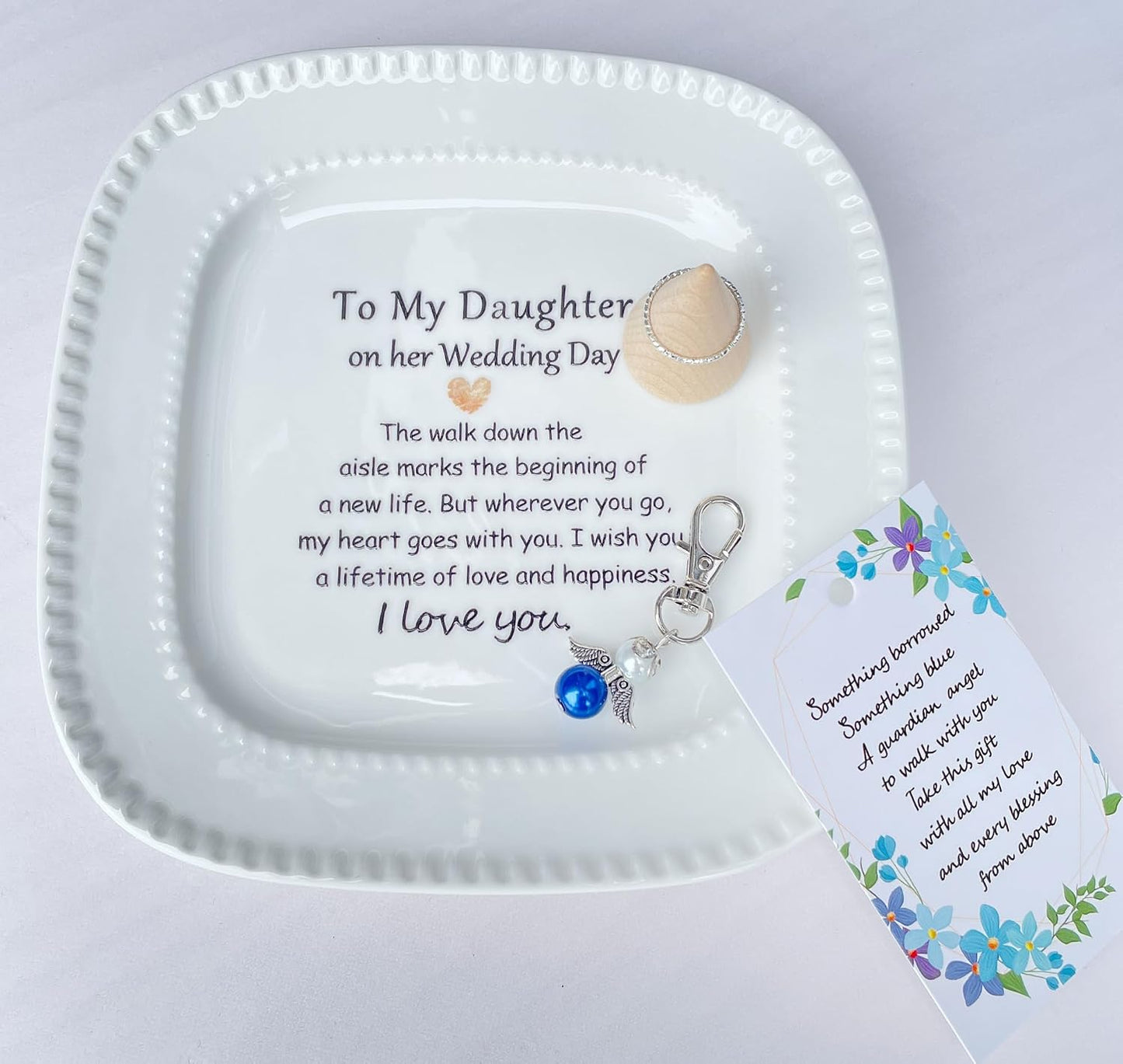 Bandeja cerámica joyas soporte anillo algo azul para madre e hija