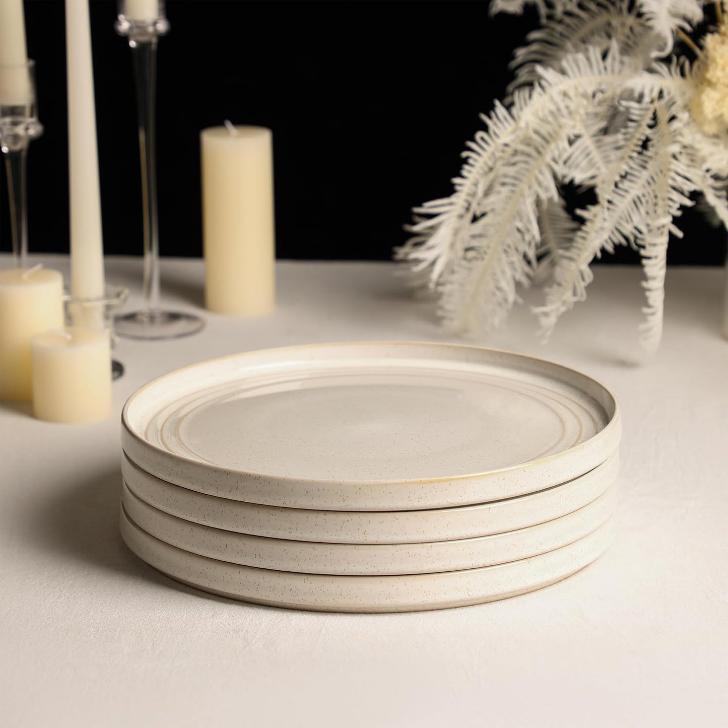 Set 4 platos llanos gres blanco apto lavavajillas