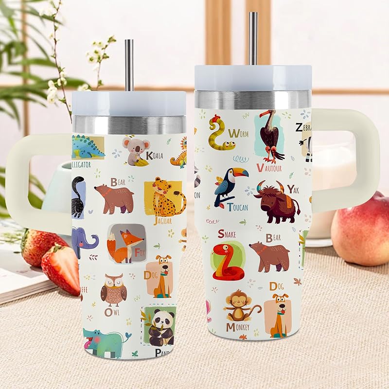 Vaso aislado 14oz con asa pajilla letras ABC para niños