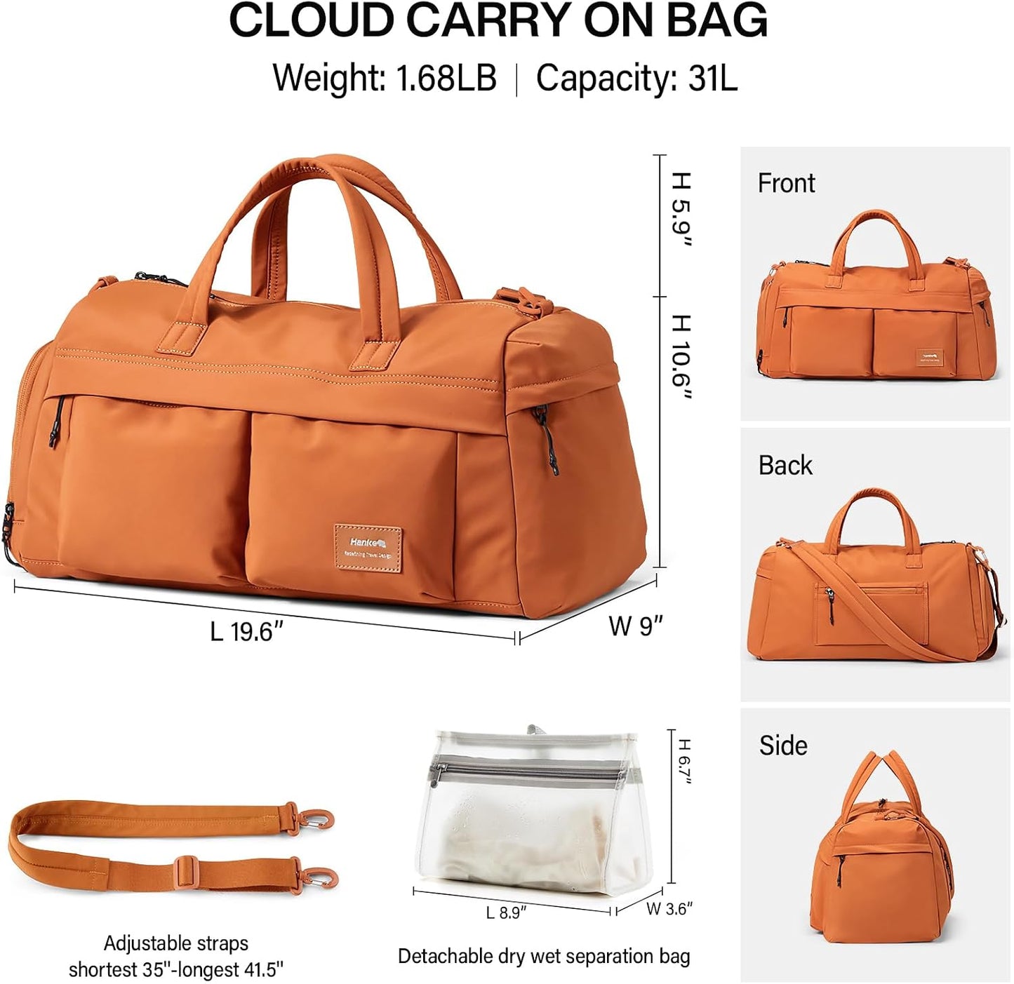 Bolsa de mano para mujer viaje ligera color marrón moca