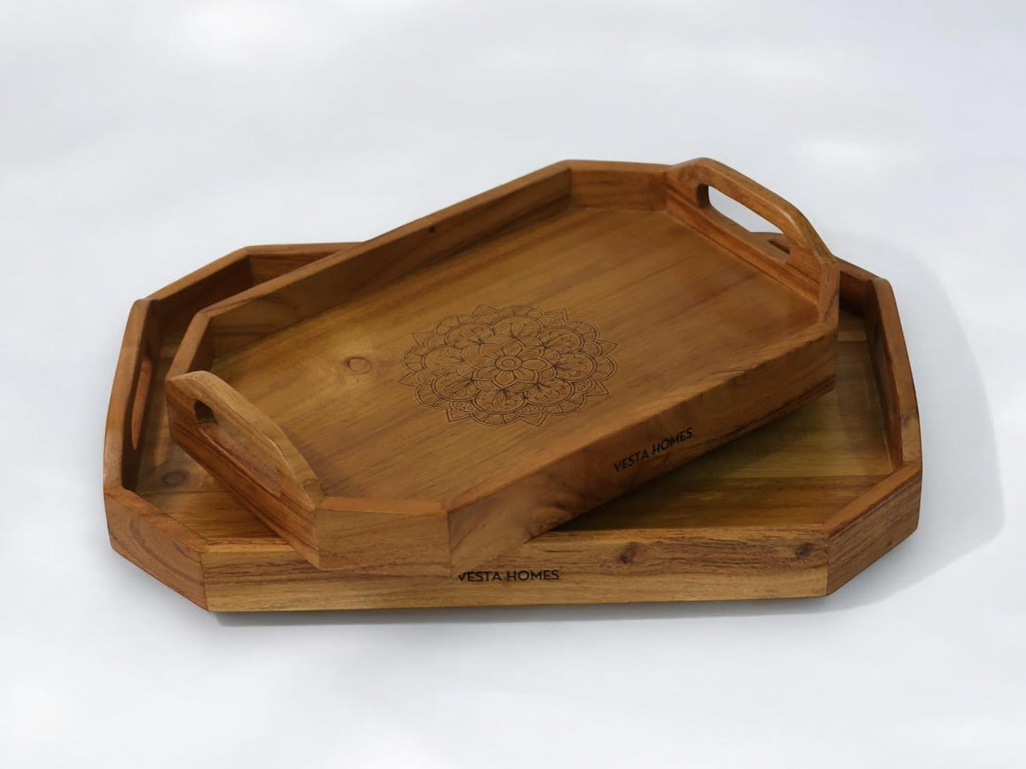 2 Pzas Bandejas Acacia Madera Hogar Mesa Comedor 48x33cm