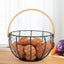 Cesta alambre para huevos de granja mango madera vintage