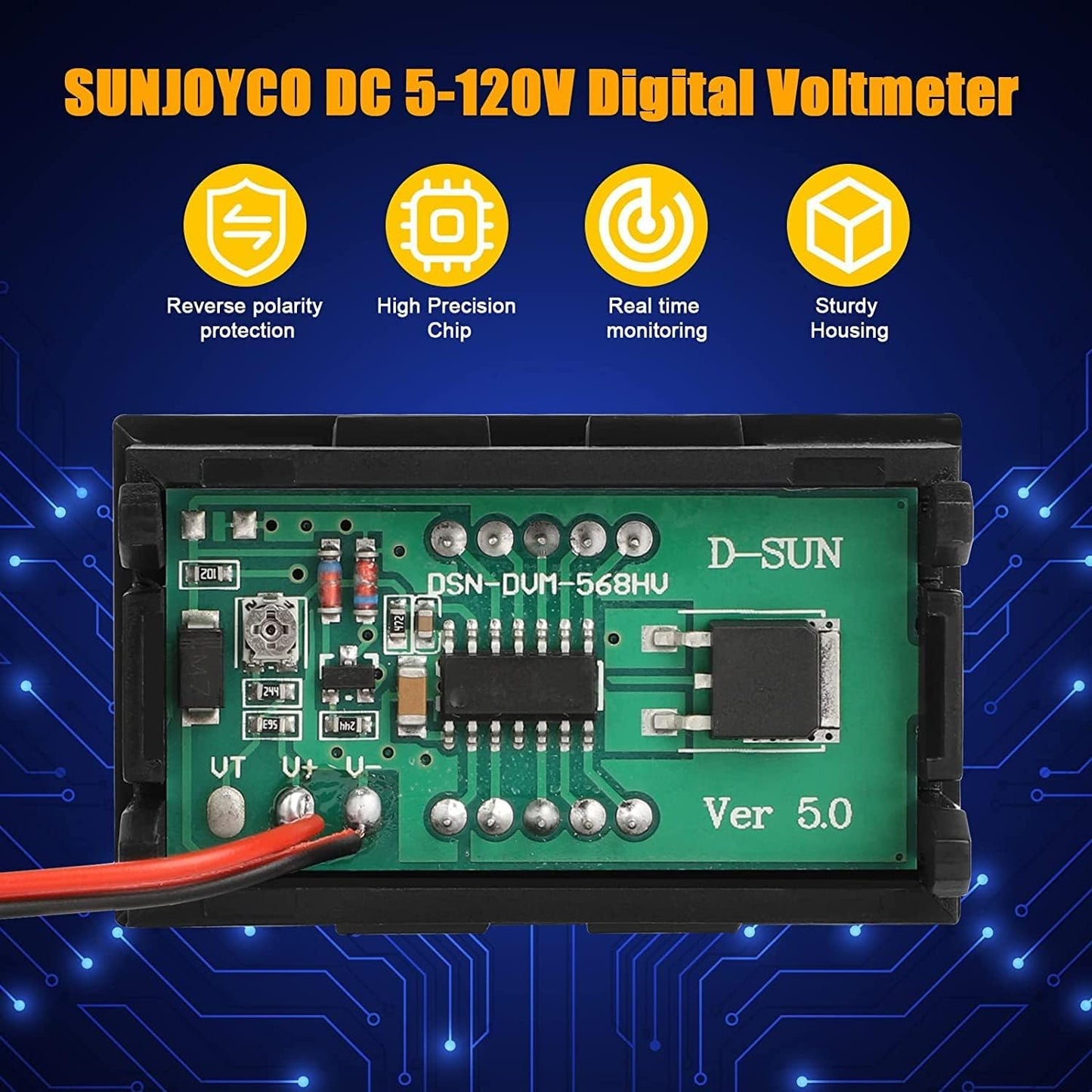 Voltímetro digital 5-120V para coche golf motocicleta