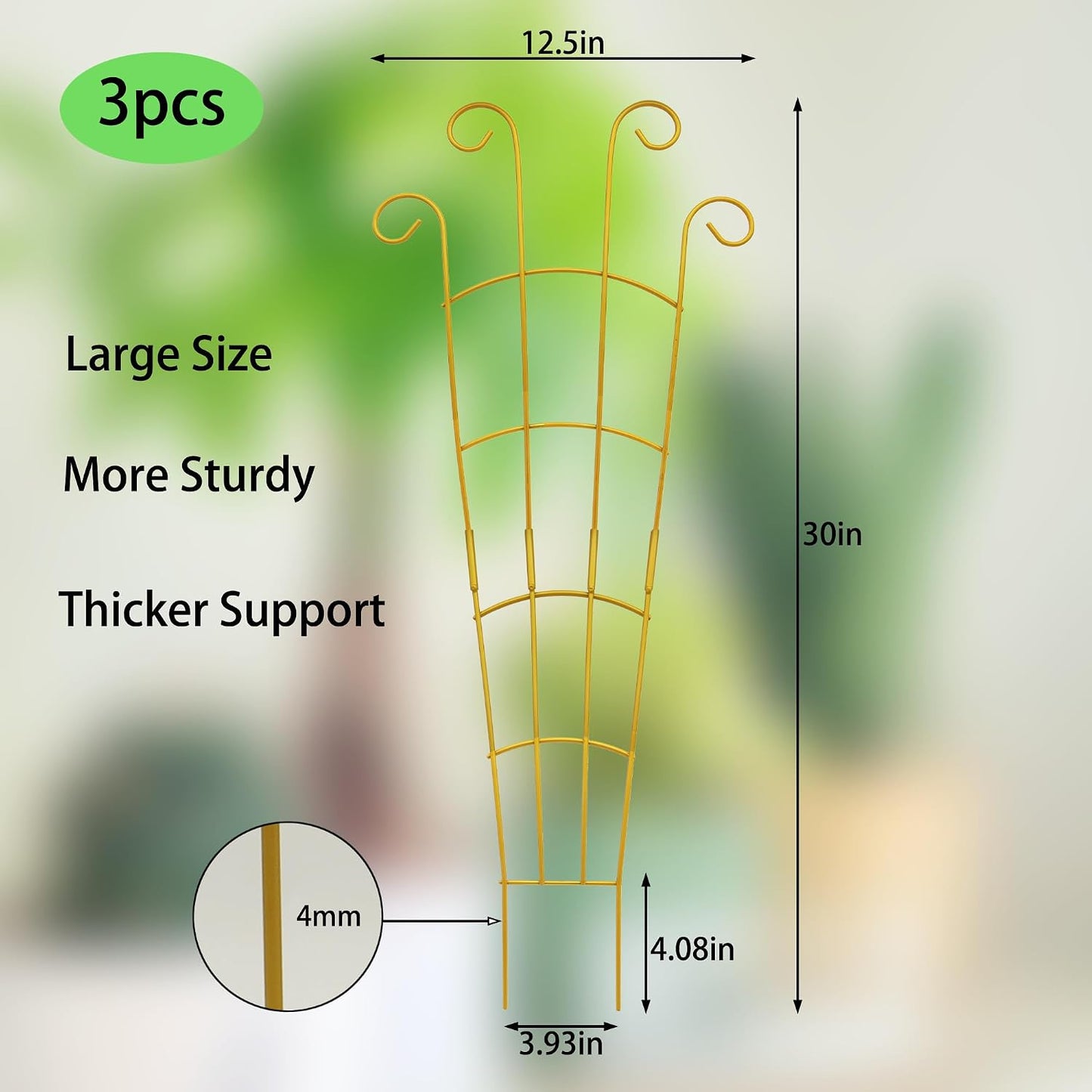Enrejado interior para plantas trepadoras 30pulg set 3 dorado