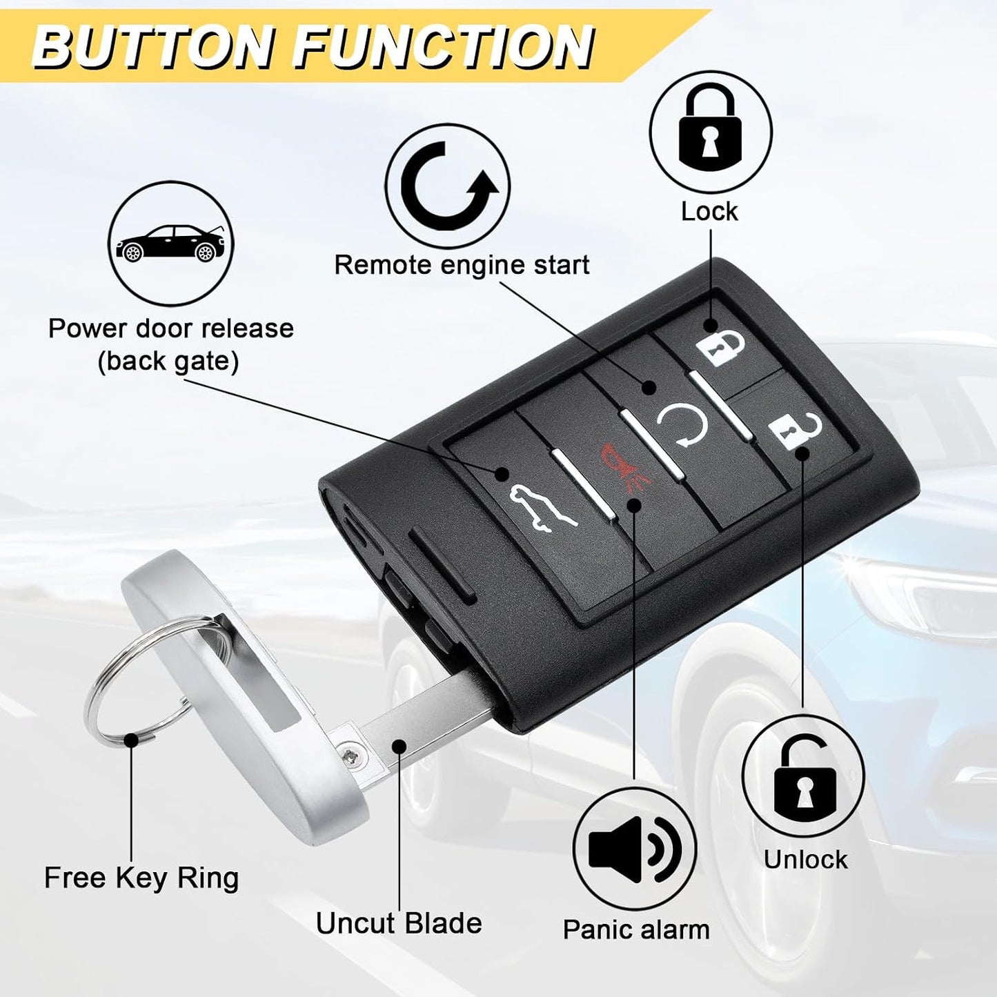 Llavero remoto Cadillac SRX 2010-15 ATS XTS 13-15 ELR 5 botones