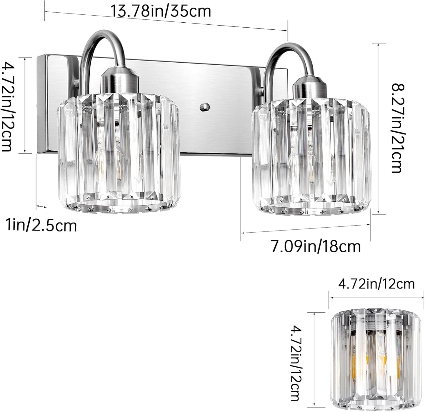 Lámpara tocador baño níquel cepillado 2 luces led enchufe