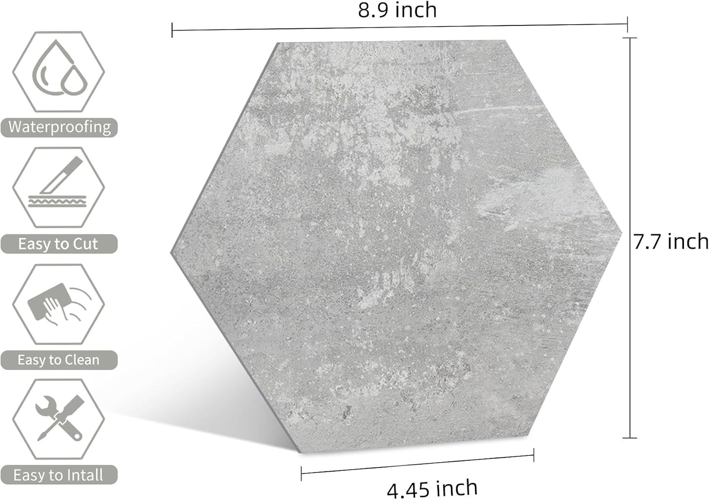 Azulejo hexagonal gris claro autoadhesivo para baño cocina