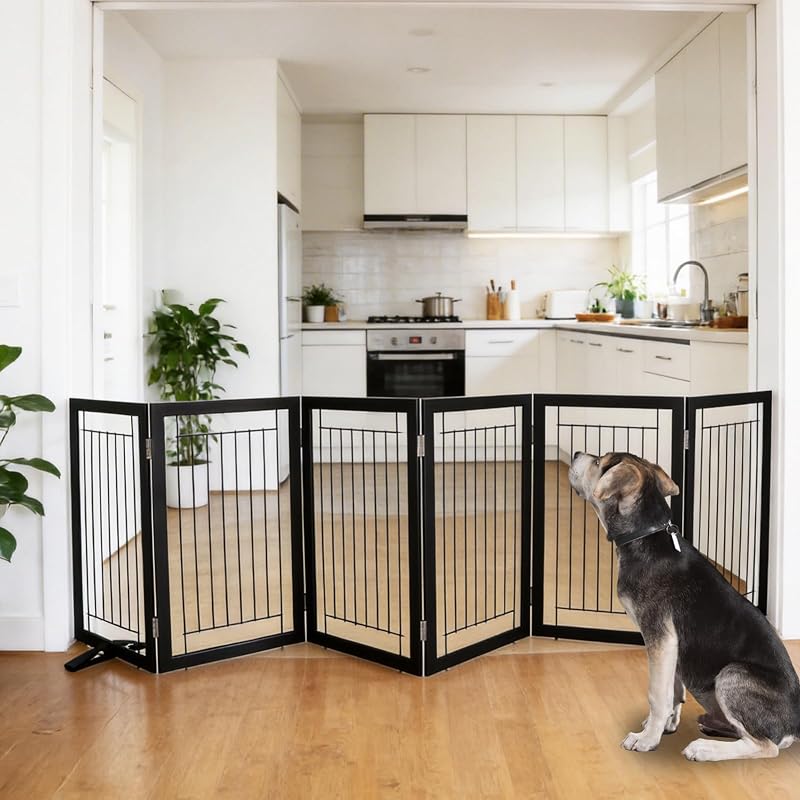 Puerta plegable para perros interiores de madera ancha color