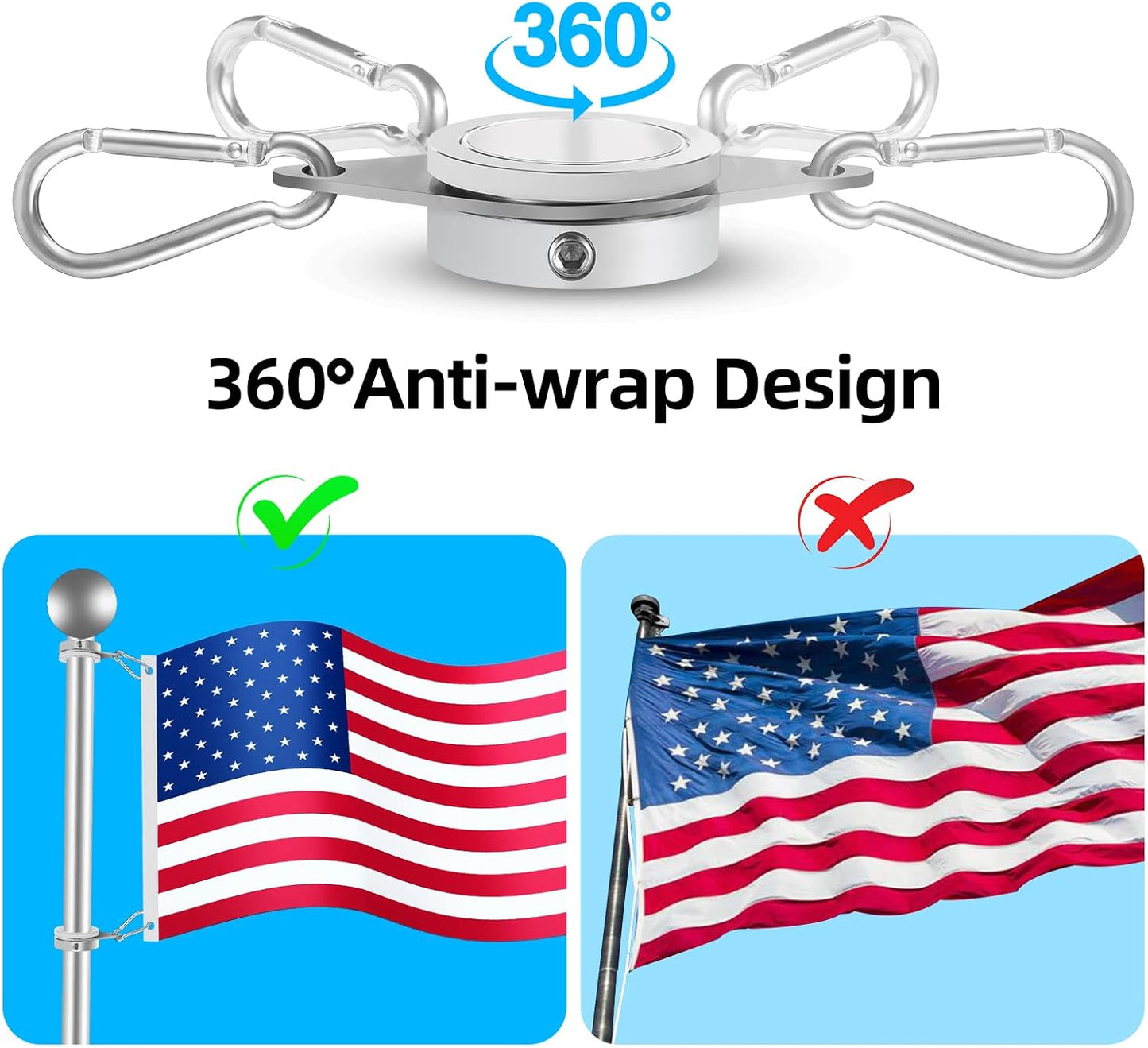 Anillos mástil bandera aluminio giratorios 360° antienredo