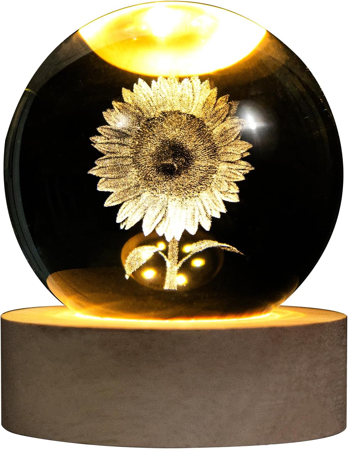 Bola cristal girasol grabada 3D luz nocturna decoración