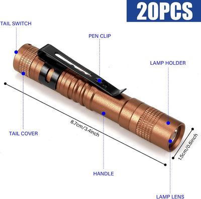 20 Linternas LED Bolsillo con Clip 3.54pulg Negro Marrón