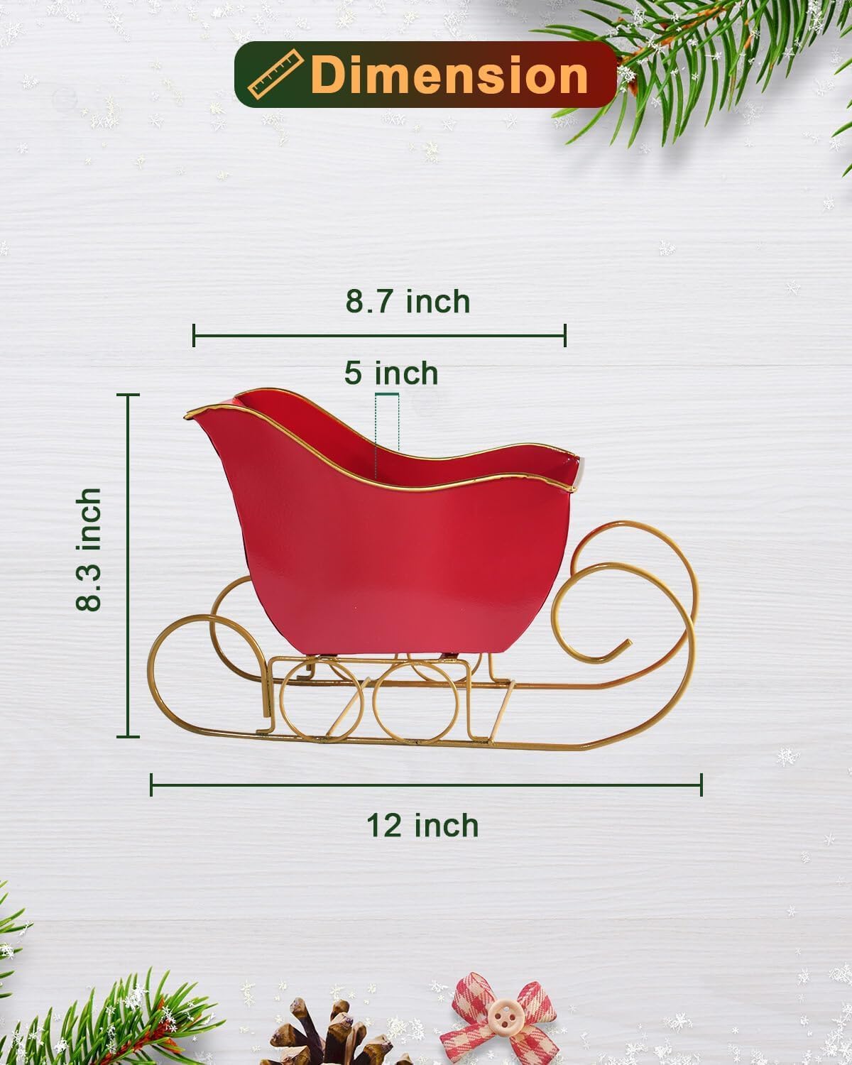 Decoración trineo rojo metal galvanizado navidad rústica hogar