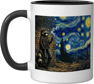 Mug cerámico Raccoon Smoking Starry Night Van Gogh