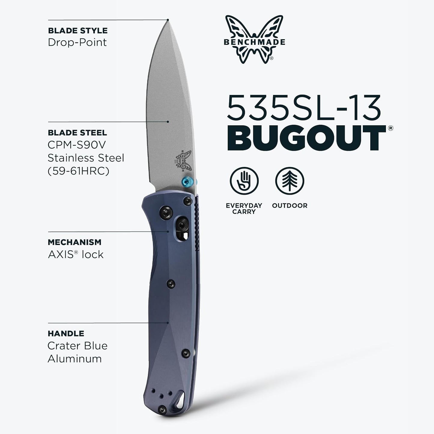 Cuchillo plegable bugout EDC hoja caída mango aluminio