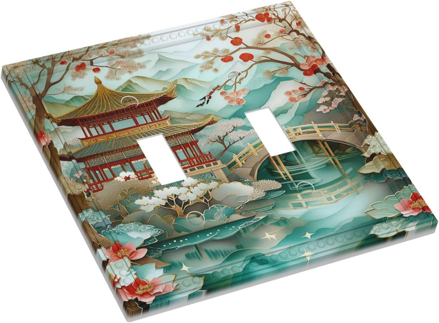 Placa interruptor doble decorativa con motivos chinos