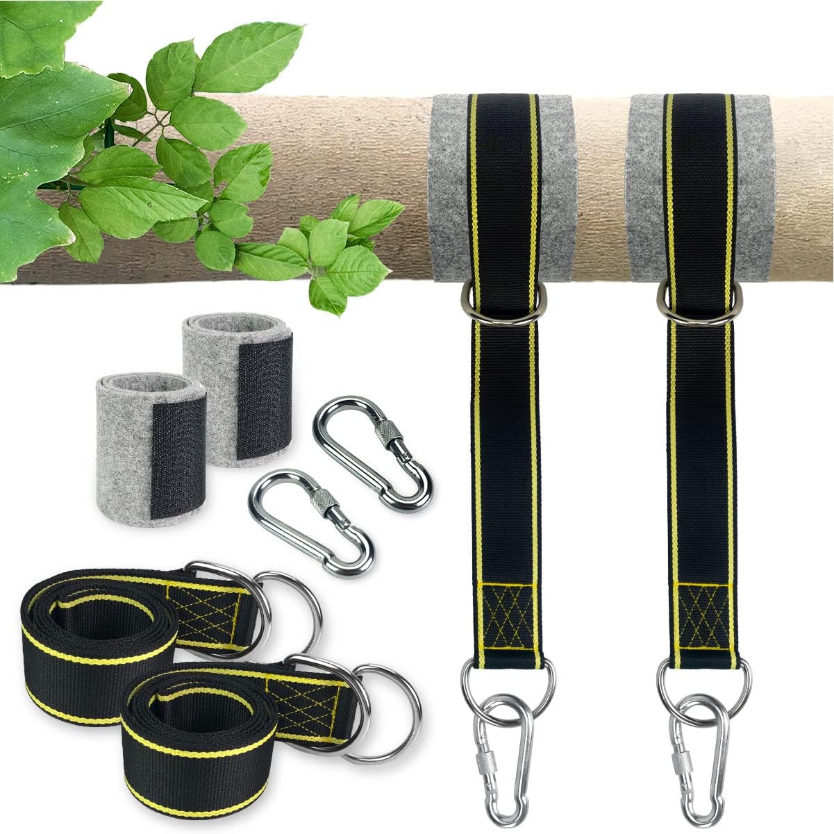 Kit correas colgar columpio 5x2pies 2 mosquetones 1800lb