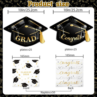 Juego platos servilletas graduación 100 pzas forma tapa