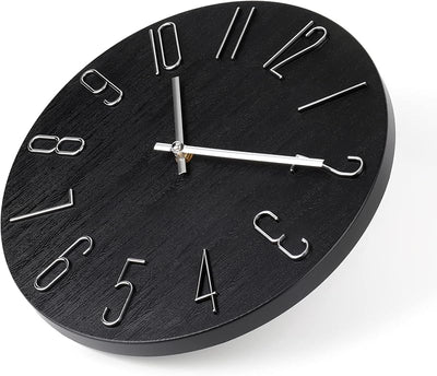 Reloj pared negro moderno 12pulg silencioso oficina