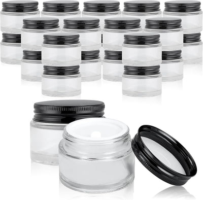 24 Tarros Vidrio 1oz Tapas Negro Vacíos Cosméticos