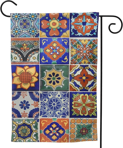 Banderas jardín doble cara con azulejos mexicanos para patio