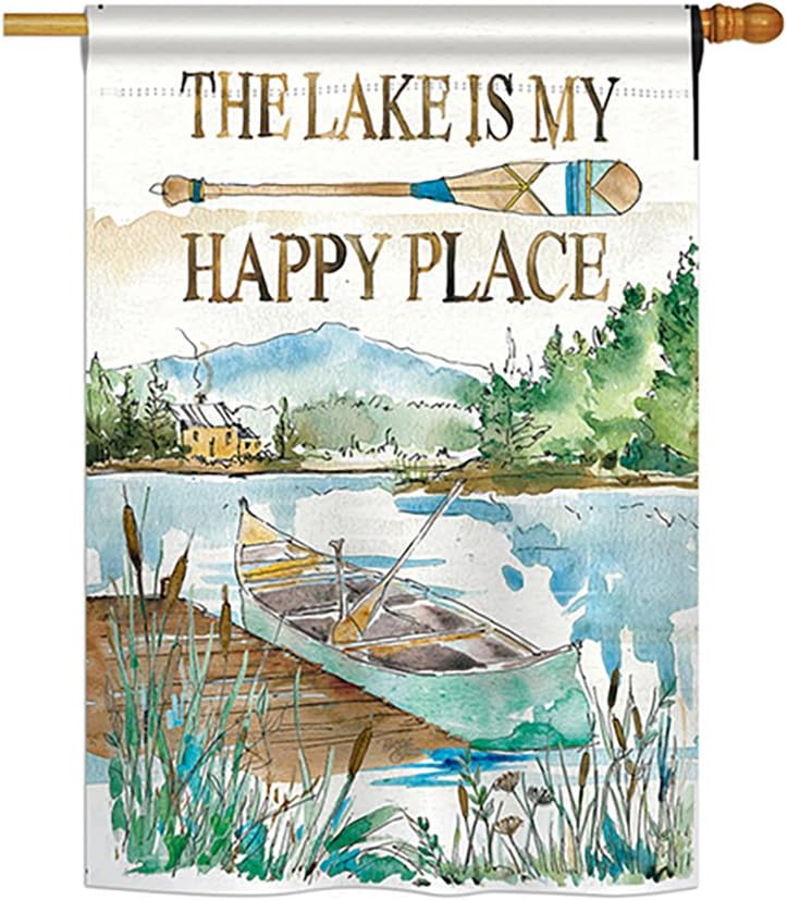 Tapiz pared bandera Lake is Happy Place decorativo vertical