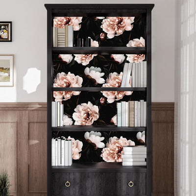 Papel tapiz floral negro y rosa 17.5x393pulg vintage impermeable